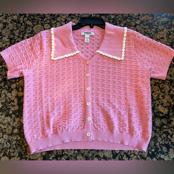 ASOS Pink Cropped Cardigan with Collared Neckline - Picture 1 of 4